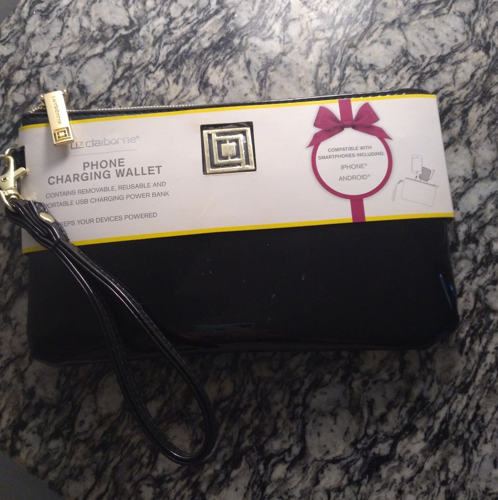 Liz Claiborne cell phone charging wristlet.  Black
